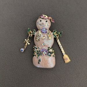 Kirks Folly Rhinestone and Iridescent Snowman Pin/Brooch